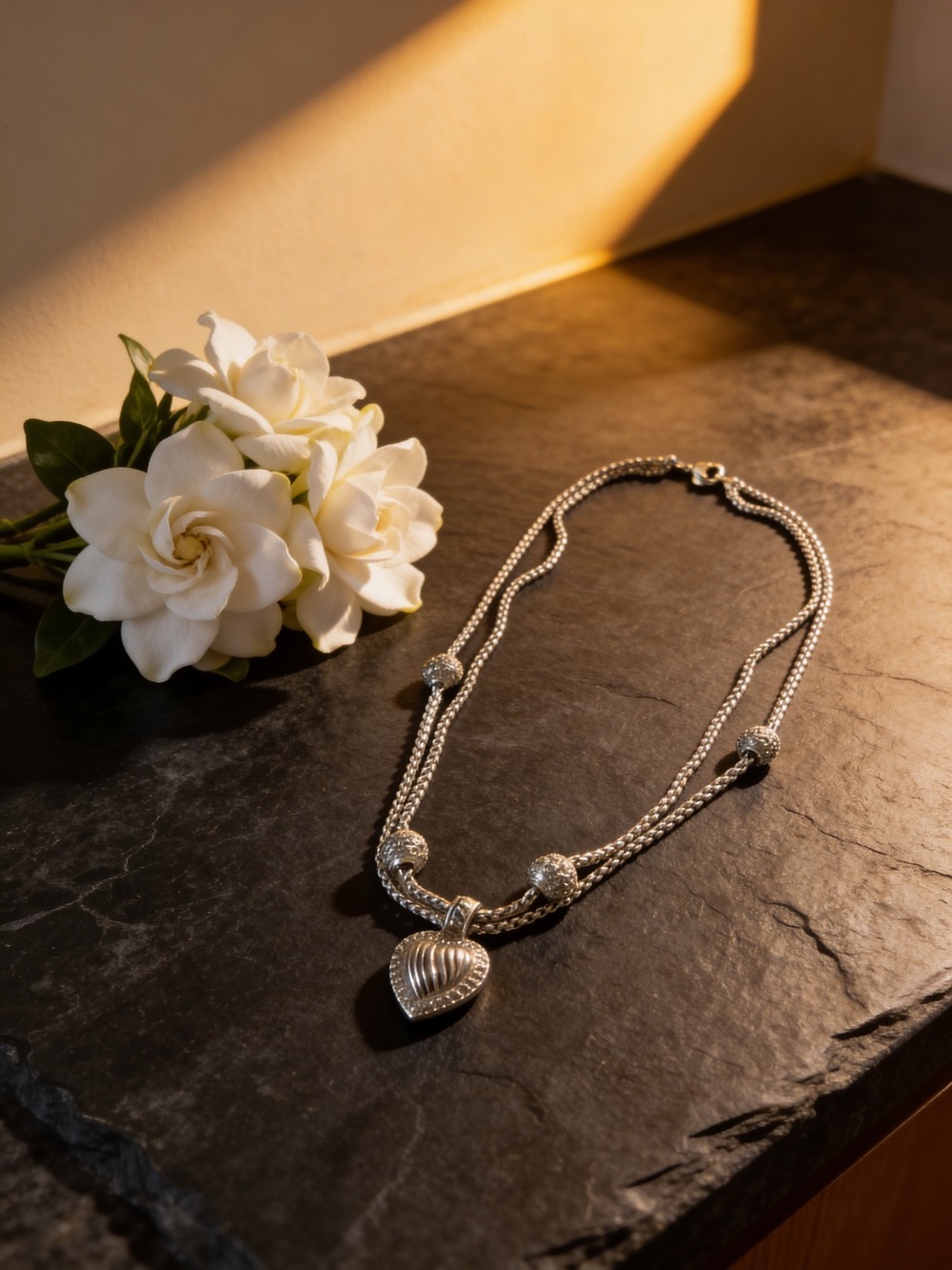 Vintage Stainless Steel Heart Charm Necklace, Preowned